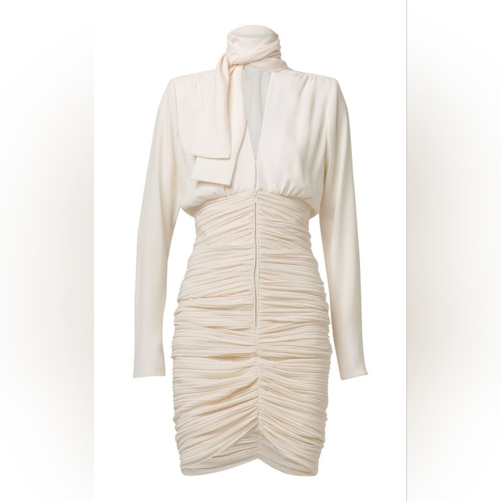 Dorothee Schumacher Glamorous Collared Ruched Long Sleeve Dress Ivory